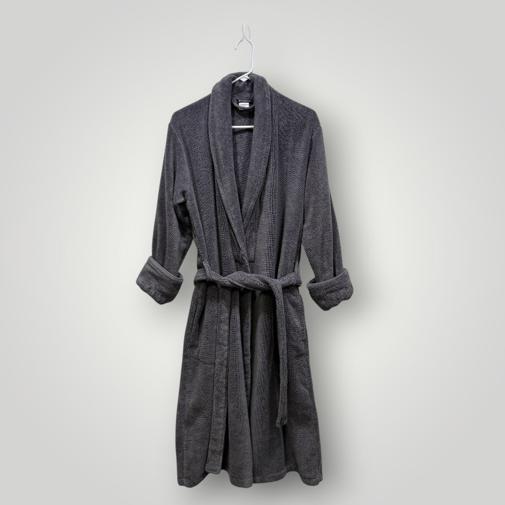 Brooklinen Super-Plush Robe Small Charcoal Grey 100% Turkish Cotton Shawl Collar
